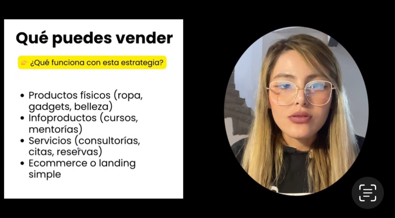 Guadalupe explicando qué productos y servicios se pueden vender con esta estrategia